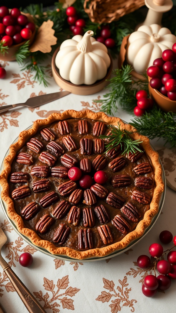 Nutty Pecan and Cranberry Pie with decorative elements