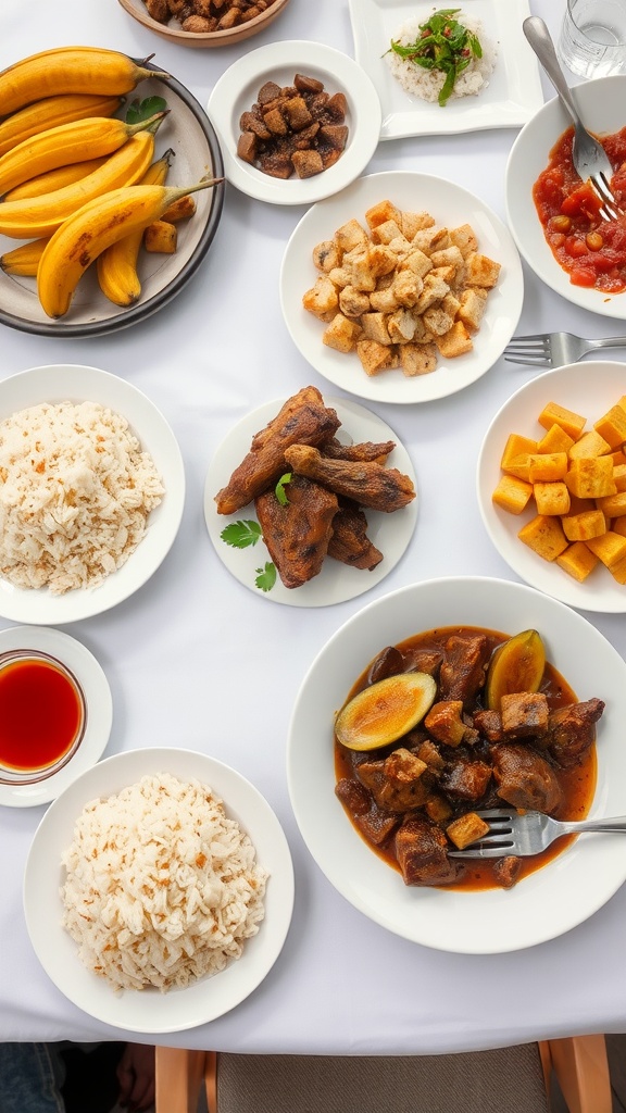 Delicious plates of traditional Lomo Saltado served with rice and side dishes.