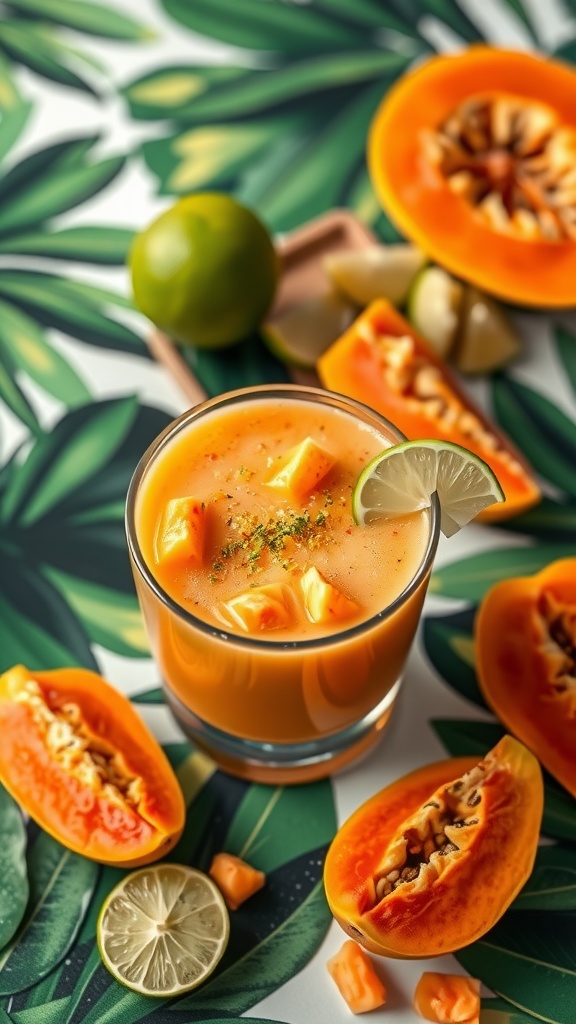 Delicious Papaya and Lime Smoothie with fresh ingredients