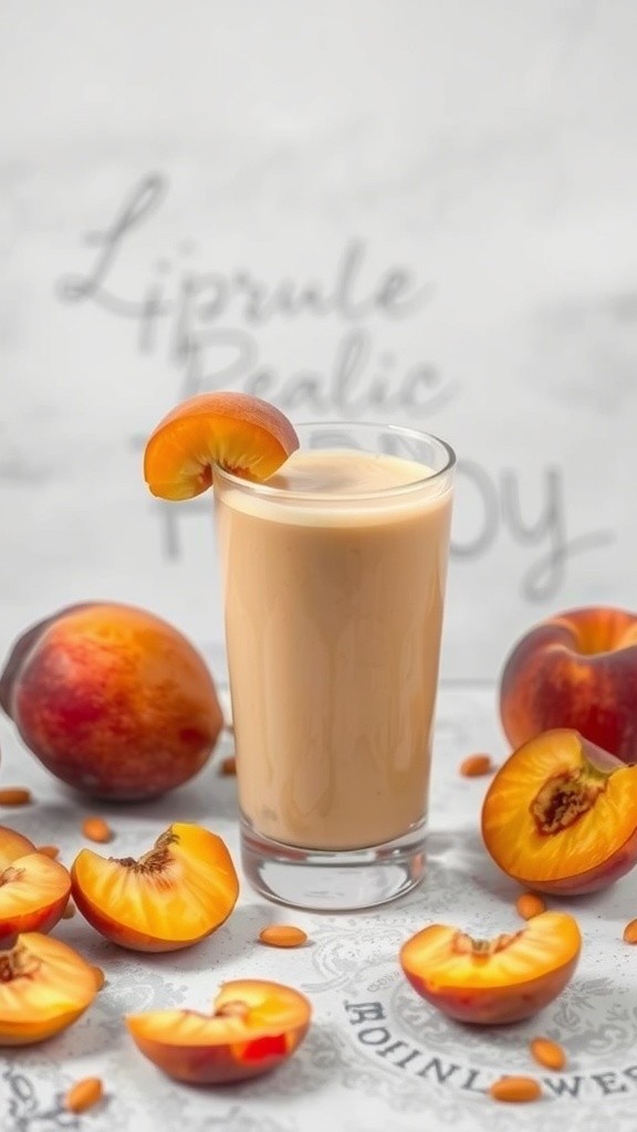 Peach and Apricot Vitamin C Smoothie in a glass with peach slices