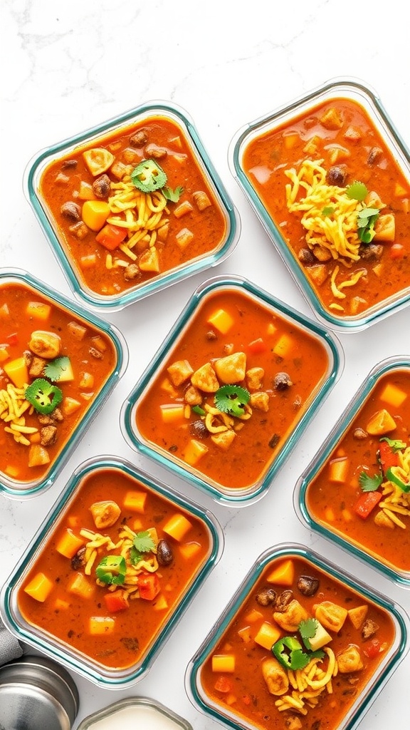 Keto taco soup in meal prep containers