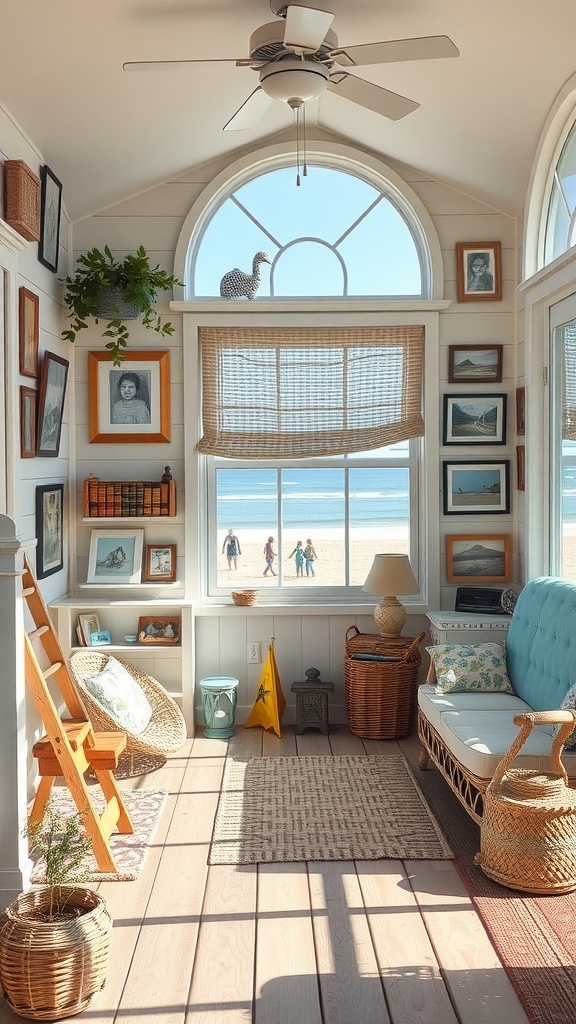 Bright and inviting beach house interior with a focus on personalized decor.