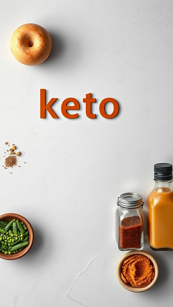 A colorful arrangement of ingredients for making a keto egg roll, including vegetables and spices.