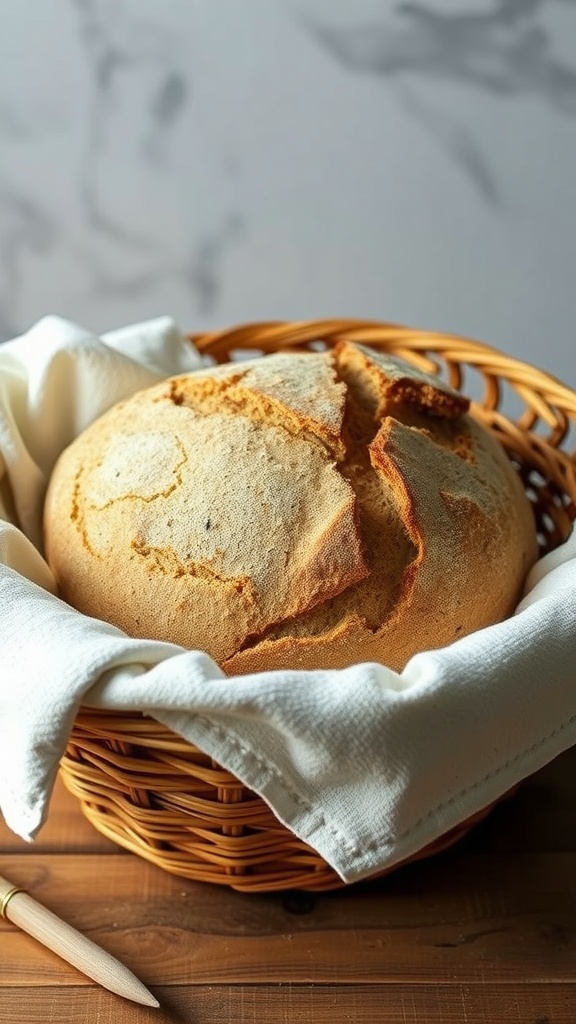 Freshly baked sourdough bread in a basket