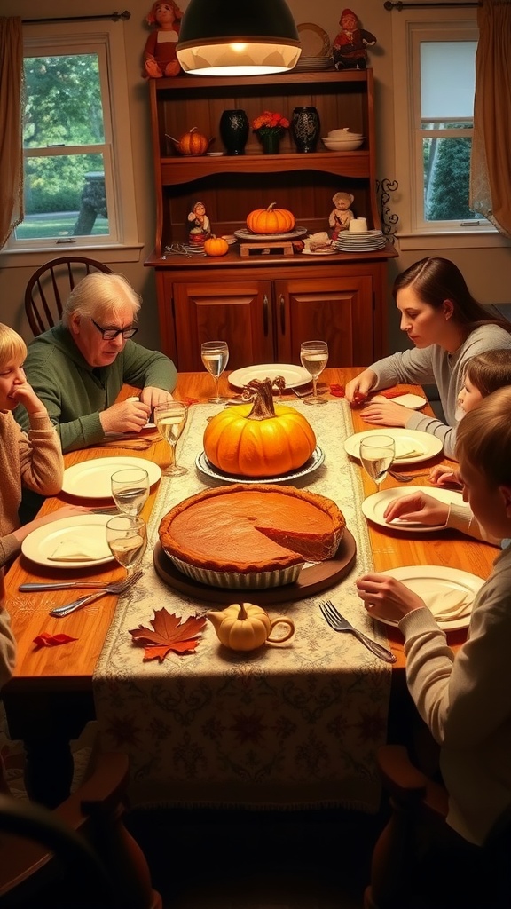 A delicious pumpkin pie served at a family gathering.
