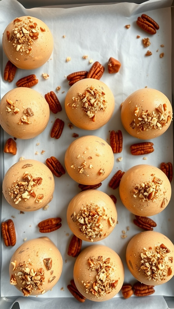Delicious pumpkin spice fat bombs topped with chopped pecans.