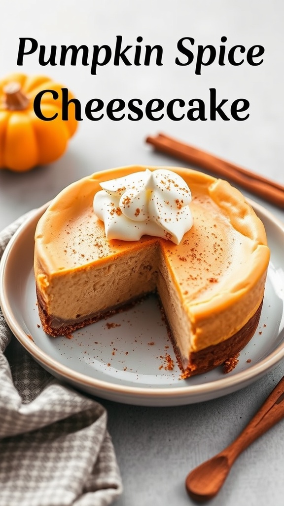 Slice of pumpkin spice cheesecake on a plate