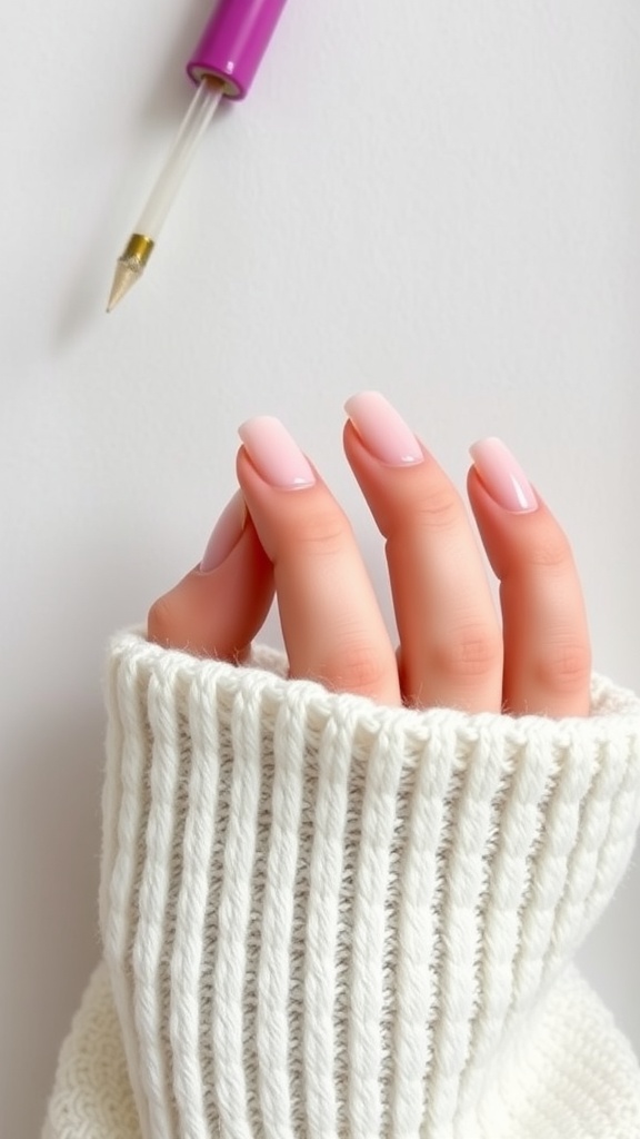 A close-up of short square nails with a subtle ombre effect, showcasing a casual and stylish look.