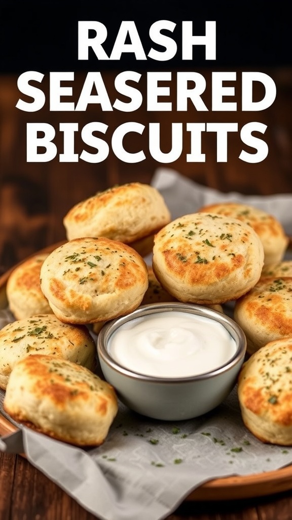 Keto biscuits with ranch seasoning, served with dipping sauce.