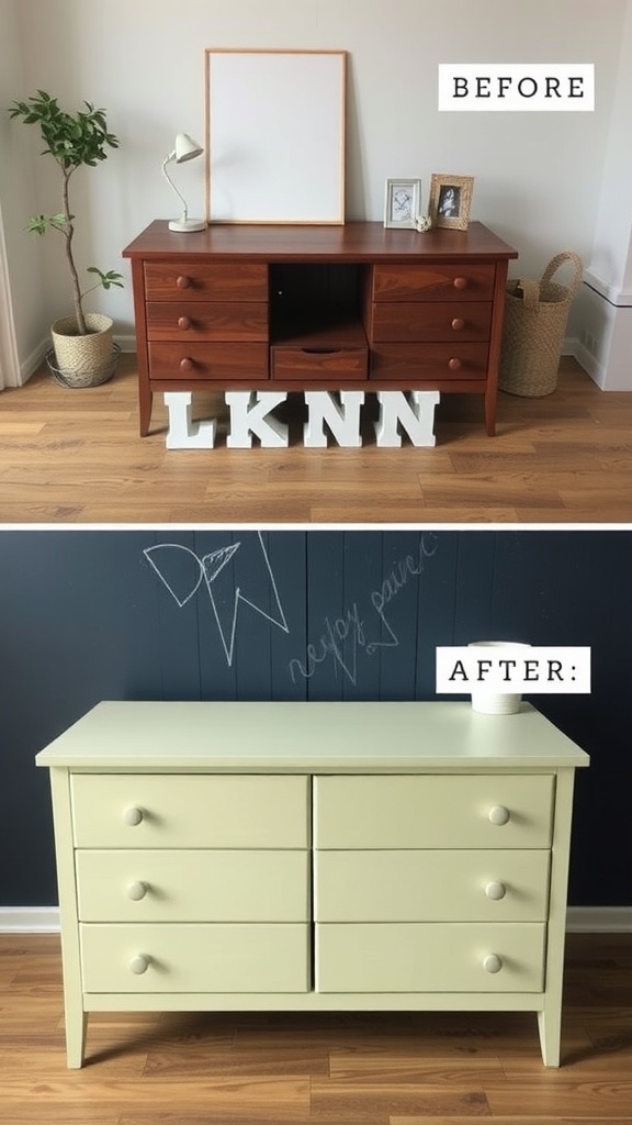 Before and after image of a repurposed dresser.