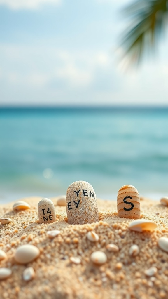 Nails with sandy beach texture and seashells