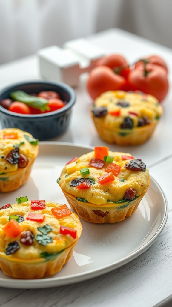 Savory egg muffins with colorful veggies on a plate.