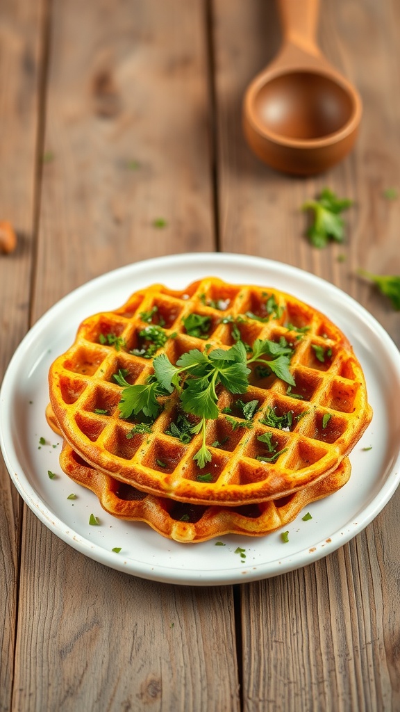 Savory herb chaffles garnished with fresh herbs