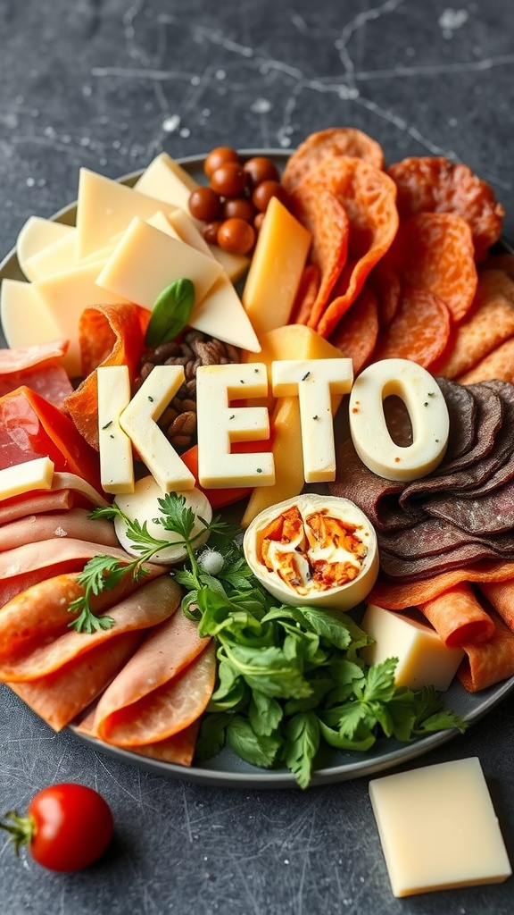 A plate of keto egg rolls with a variety of meats and cheeses.