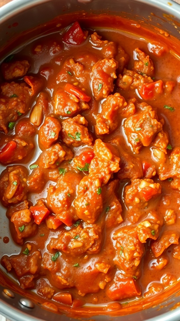 Savory meat sauce for keto lasagna preparation
