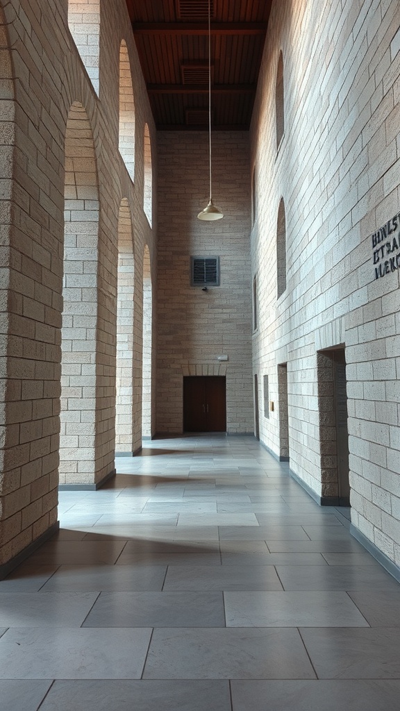 Interior design featuring stone walls in an open space.
