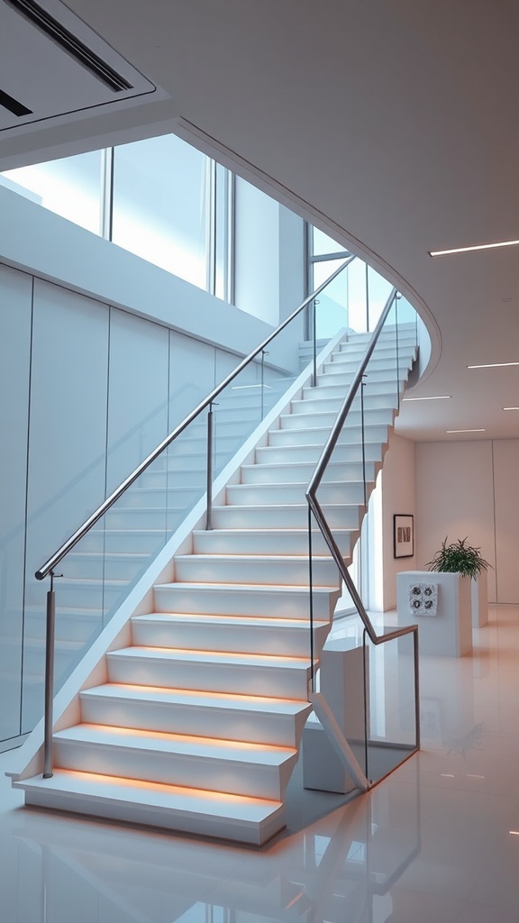 Modern staircase with smart lighting and sleek design