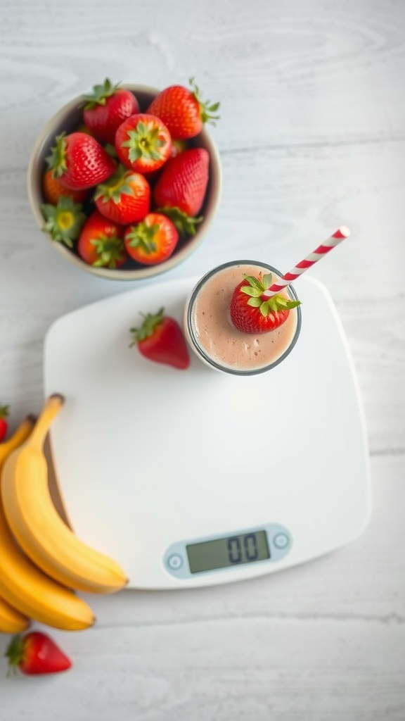A healthy strawberry banana smoothie made with fresh ingredients.