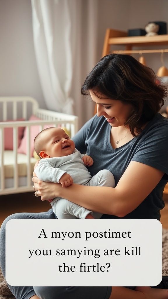 A parent holding a smiling baby in a cozy indoor setting.