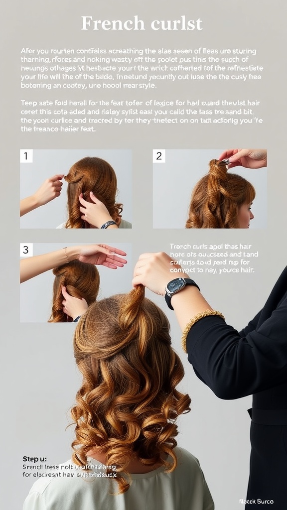 Step-by-step guide for creating French curls in hair.