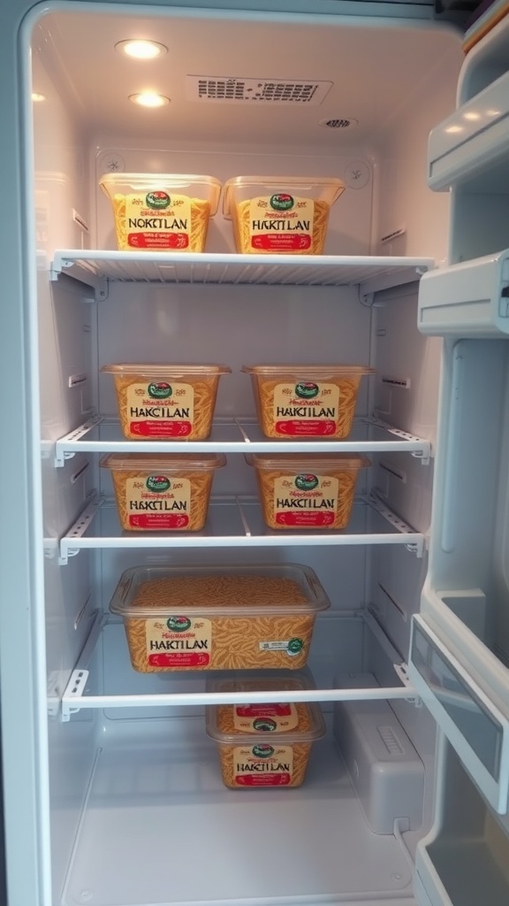 A fridge filled with containers of Hakka noodles
