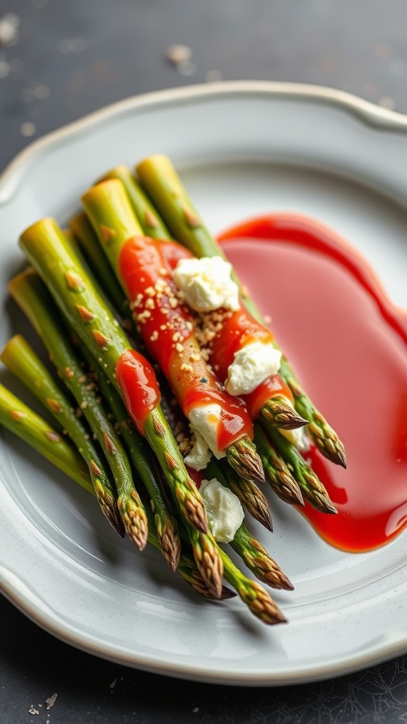 Stuffed asparagus with ricotta cheese and garnished