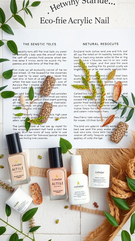 Eco-friendly acrylic nail products with natural elements and ingredients