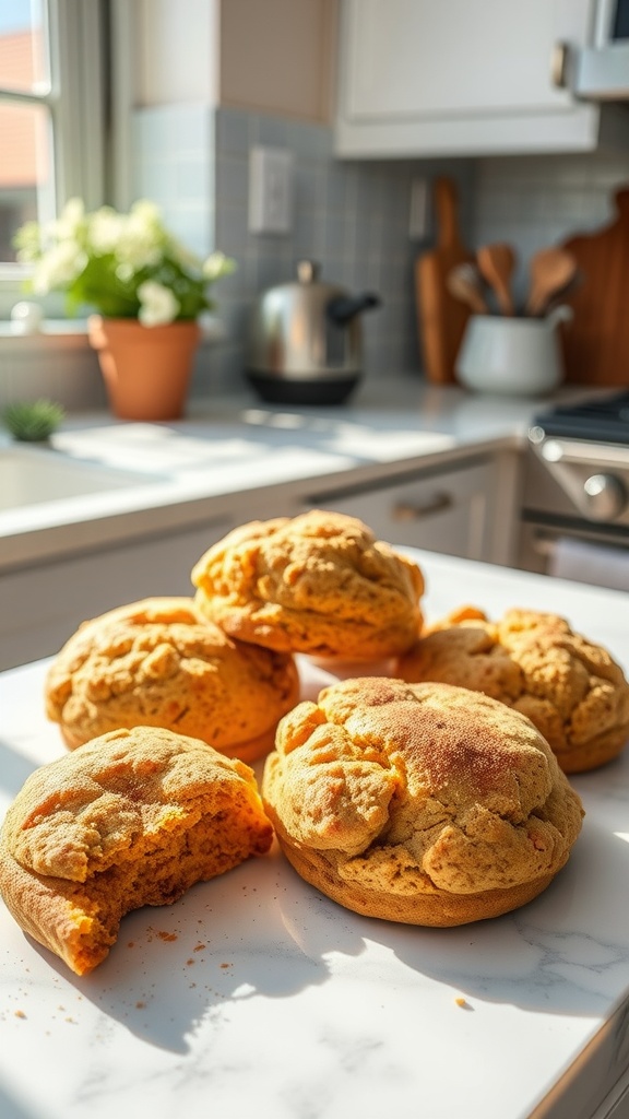Freshly baked sweet potato scones on a kitchen counter