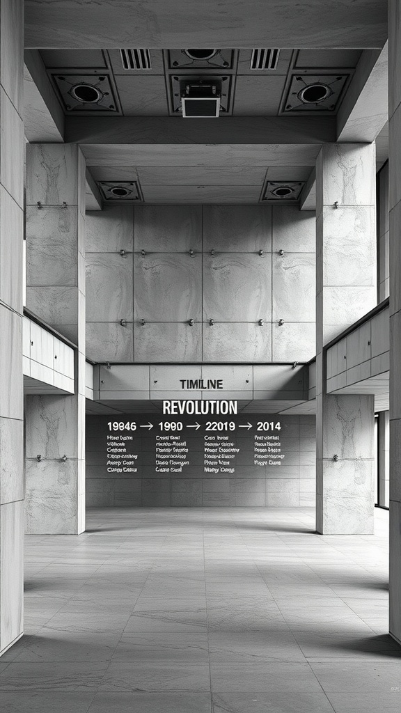 Interior view showcasing concrete walls and architectural elements.