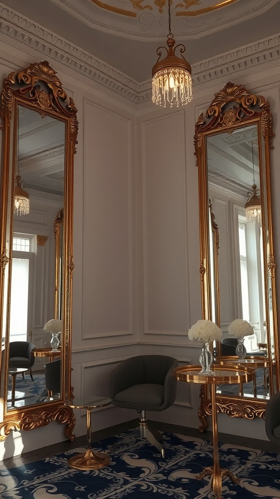 Interior with elegant mirrors enhancing the space.