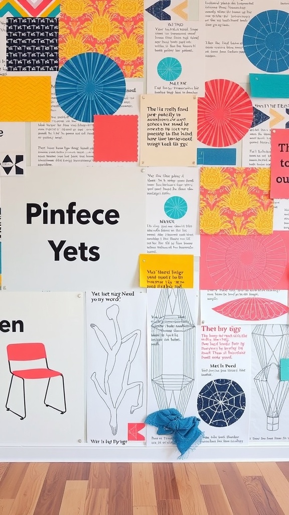 Colorful DIY wallpaper display with various patterns and textures.