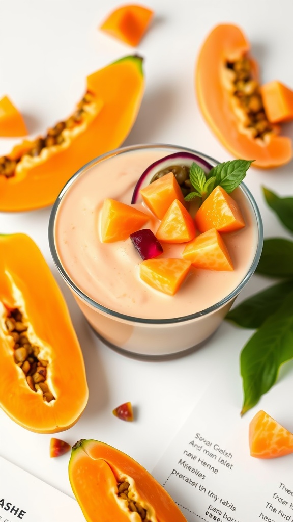A delicious tropical smoothie bowl with papaya and fresh toppings