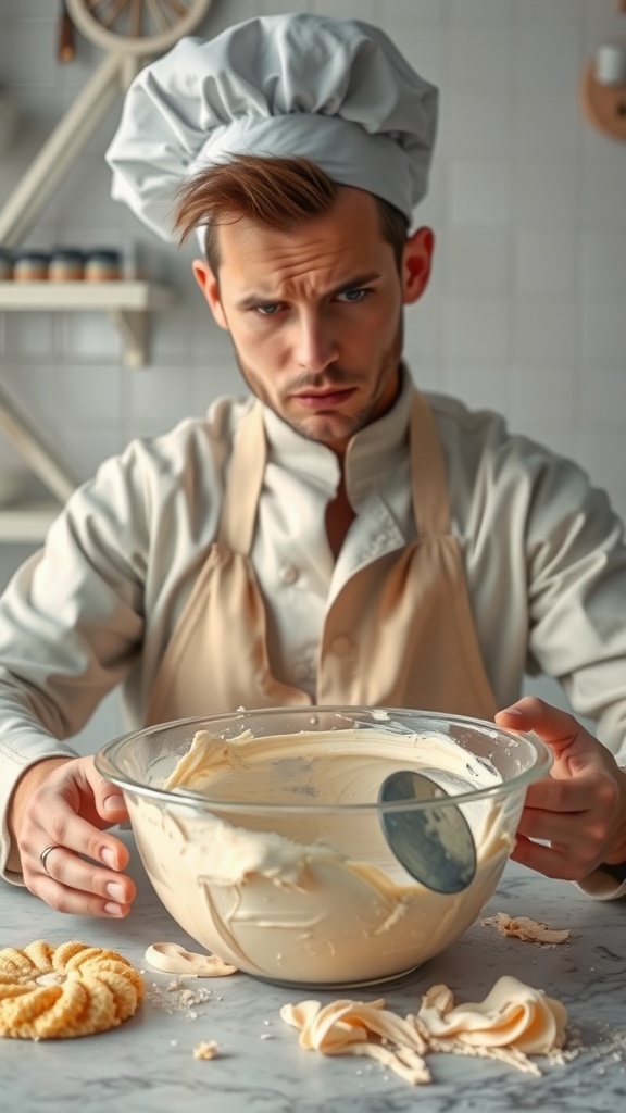 Cream cheese frosting being prepared in a bowl.