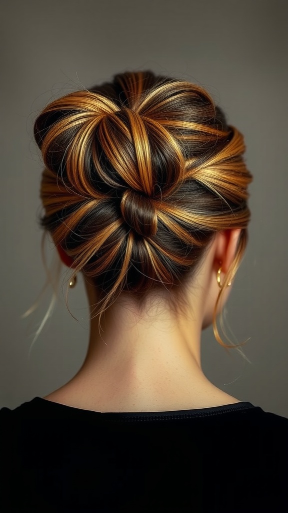 A twisted bow hairstyle showing intricate loops and twists.