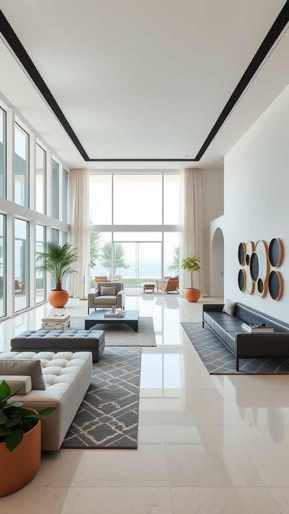 Spacious living room with modern furniture and large windows