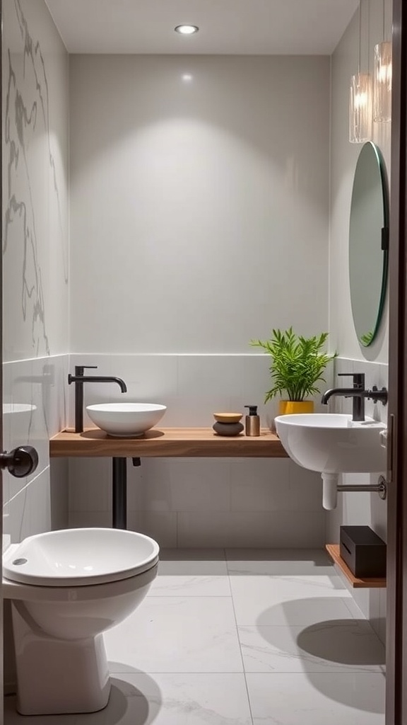 Modern bathroom with unique sink styles and a clean aesthetic