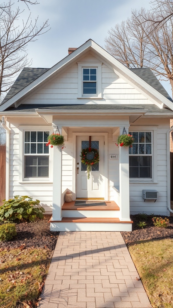 A charming colonial-style home with a welcoming porch and vibrant greenery.