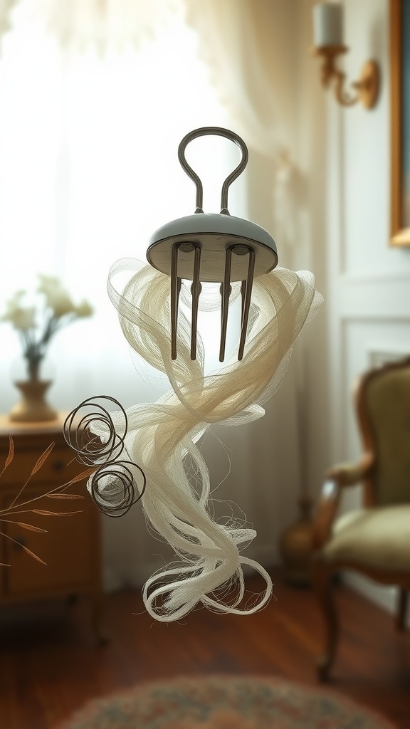 A vintage claw clip with flowing romantic waves of hair.