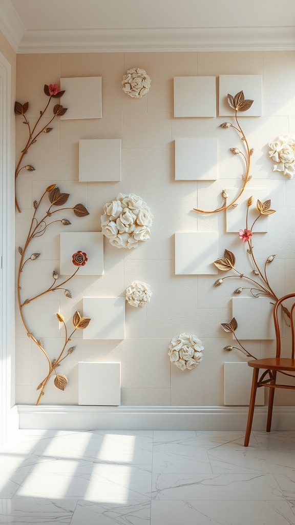 Art Nouveau style wall featuring floral motifs and textured panels