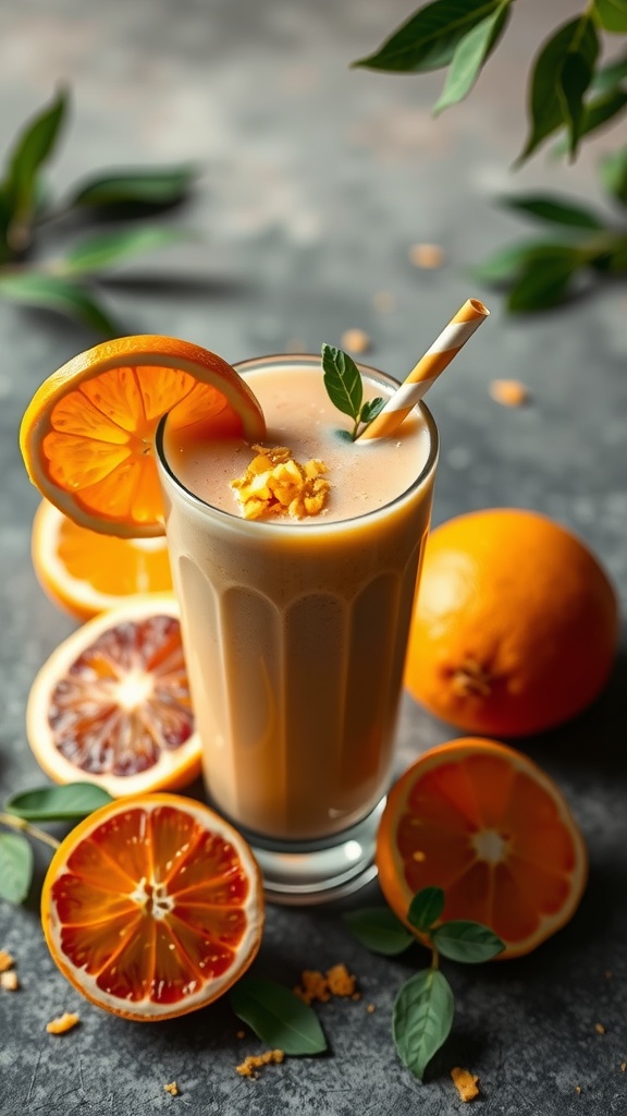 A refreshing maca smoothie with citrus fruits