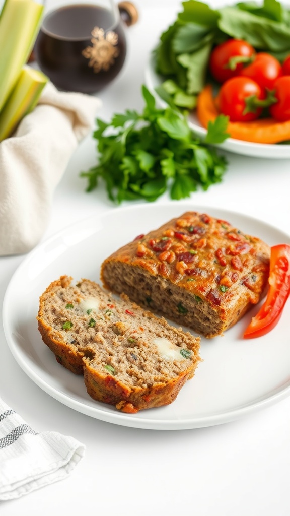 A hearty zucchini and cheese meatloaf served on a plate.