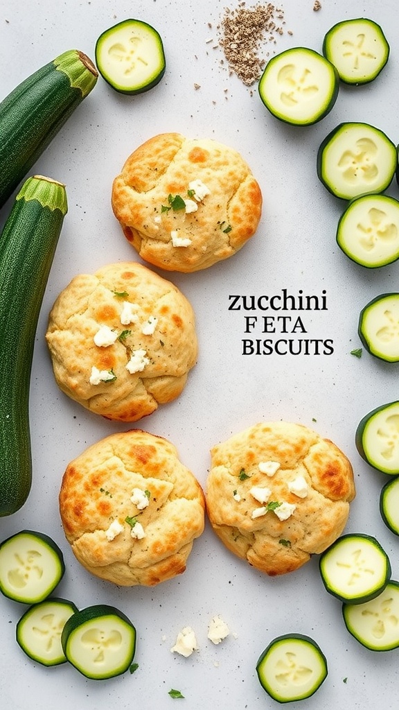 Zucchini and feta biscuits served with fresh zucchini slices