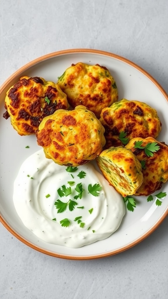 Zucchini fritters served with tzatziki sauce