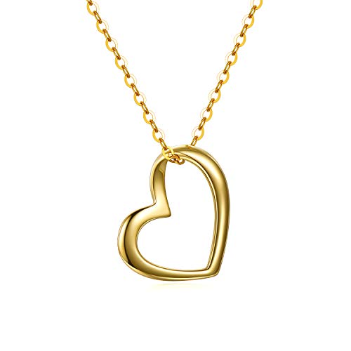 Solid 14k Gold Heart Necklace for Women, Fine Gold Love Jewelry for Wife/Mother, Anniversary Present, Gifts for Her, 16+2 Inch