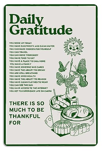 Fmcmly Daily Gratitude Inspirational Metal Tin Sign Green Boho Room Aesthetic Decoration Home Kitchen Office Bedroom Cafes Wall Decor 8x12 Inch