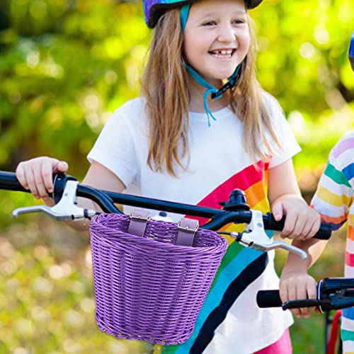 Kids Basket for Girls, Front Handlebar Kid's Bicycle Basket, Front Handlebar Kid's Bicycle Basket with Streamers Bell Stickers, Girls Purple Basket for Kids Children Gift DIY Sets