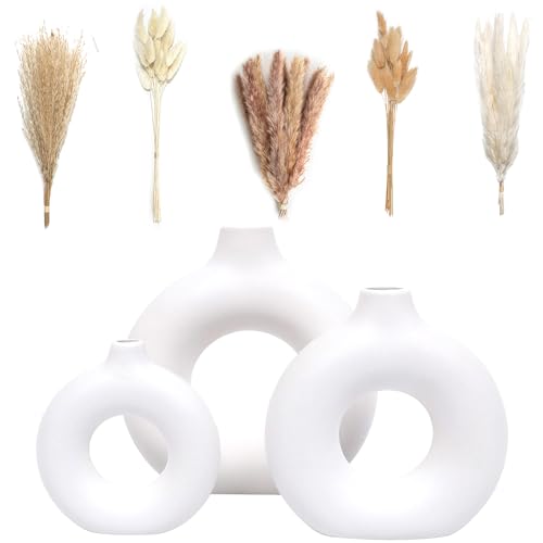 VELOVA Set of 3 White Ceramic Vase with 65 PCS ...