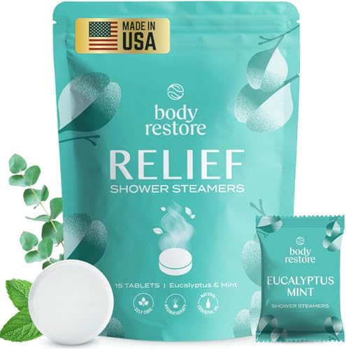 Body Restore Shower Steamers Aromatherapy 15 Pack - Easter Basket Stuffers, Relaxation Birthday Gifts for Mom, Dad, Best Friend, Travel Essentials, Stress Relief, Self Care - Eucalyptus