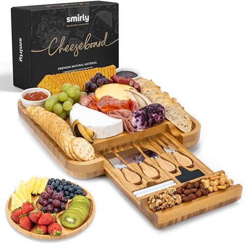 Smirly Charcuterie Board Set - Large Bamboo Cheese Board for ...