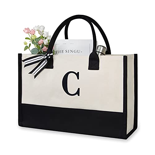 TOPDesign Embroidery Initial Canvas Tote Bag, Personalized Present Bag, Suitable ...